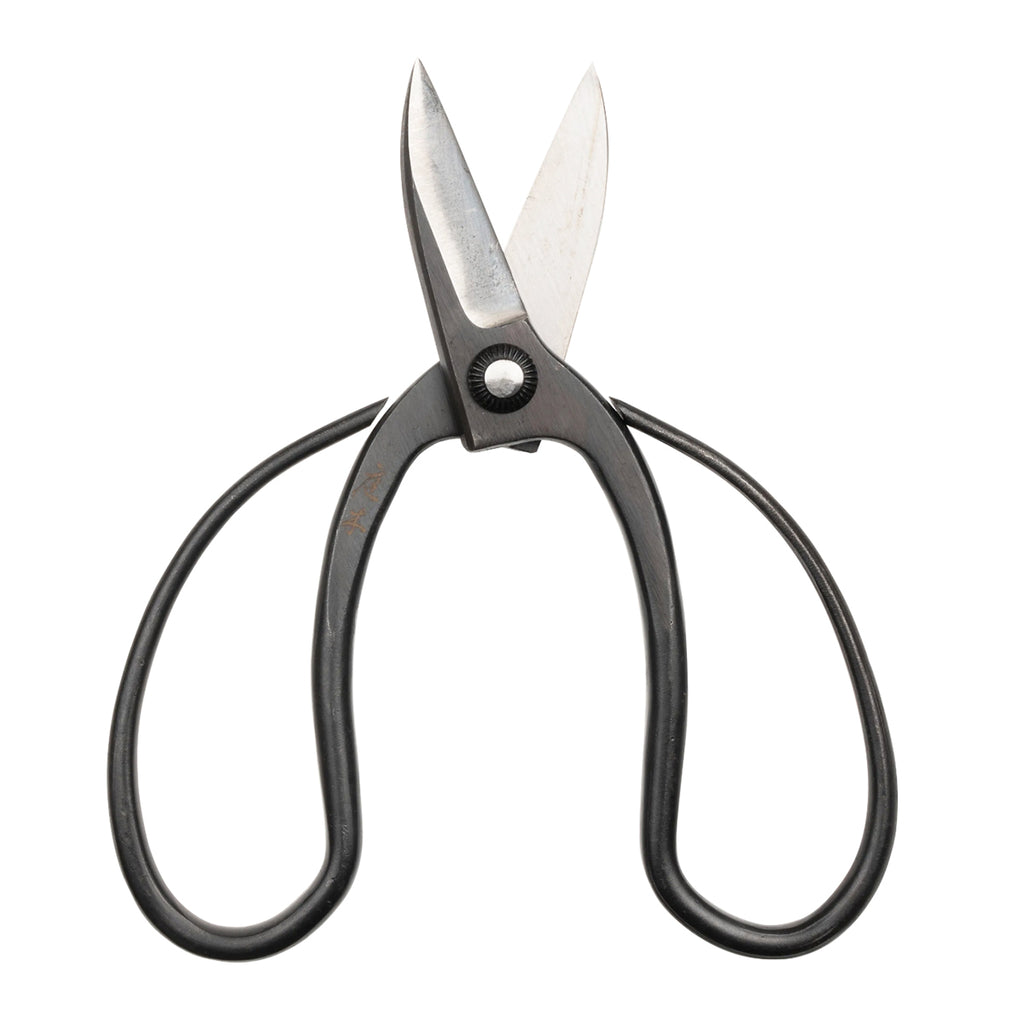 Fab little Japanese garden scissors, absolutely brilliant for cut flowers, dead-heading and light pruning, as well as for pottering about aimlessly looking for something to snip   Shown in an open position on a white background