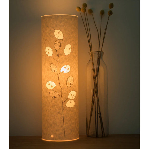 Nature inspired paper cut table lamp featuring wild honesty by Hannah Nunn