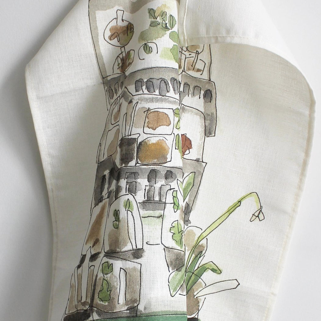Detail of ‘Seedling Boxes’ Tea Towel showing images sketched by Helen on a visit to an old English garden, during the early months of Spring. Helen Beard Dailyware is a range of English made homewares designed for everyday use.