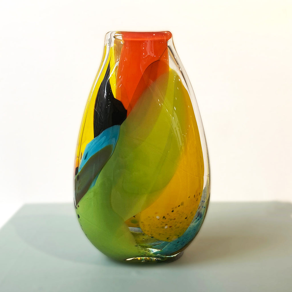 vibrant multicolored glass vase hand blown by Jane Charles