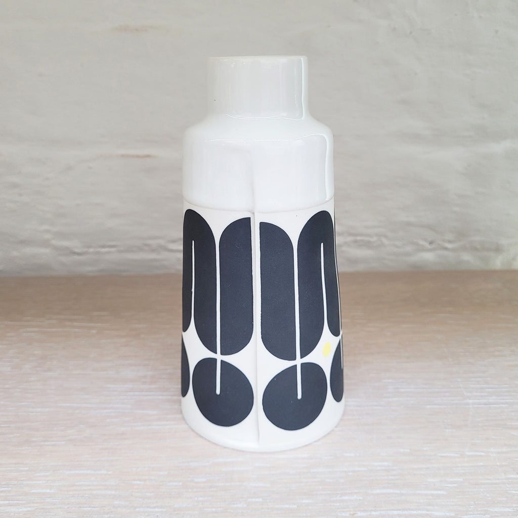 Black and White cone vase with abstract pattern by MAP design 