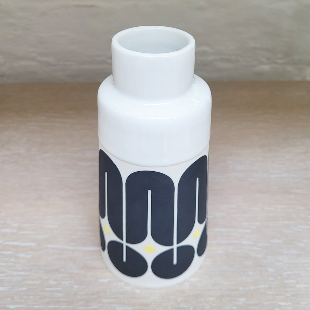 Black and White cone vase with abstract pattern by MAP design viewed from the top 