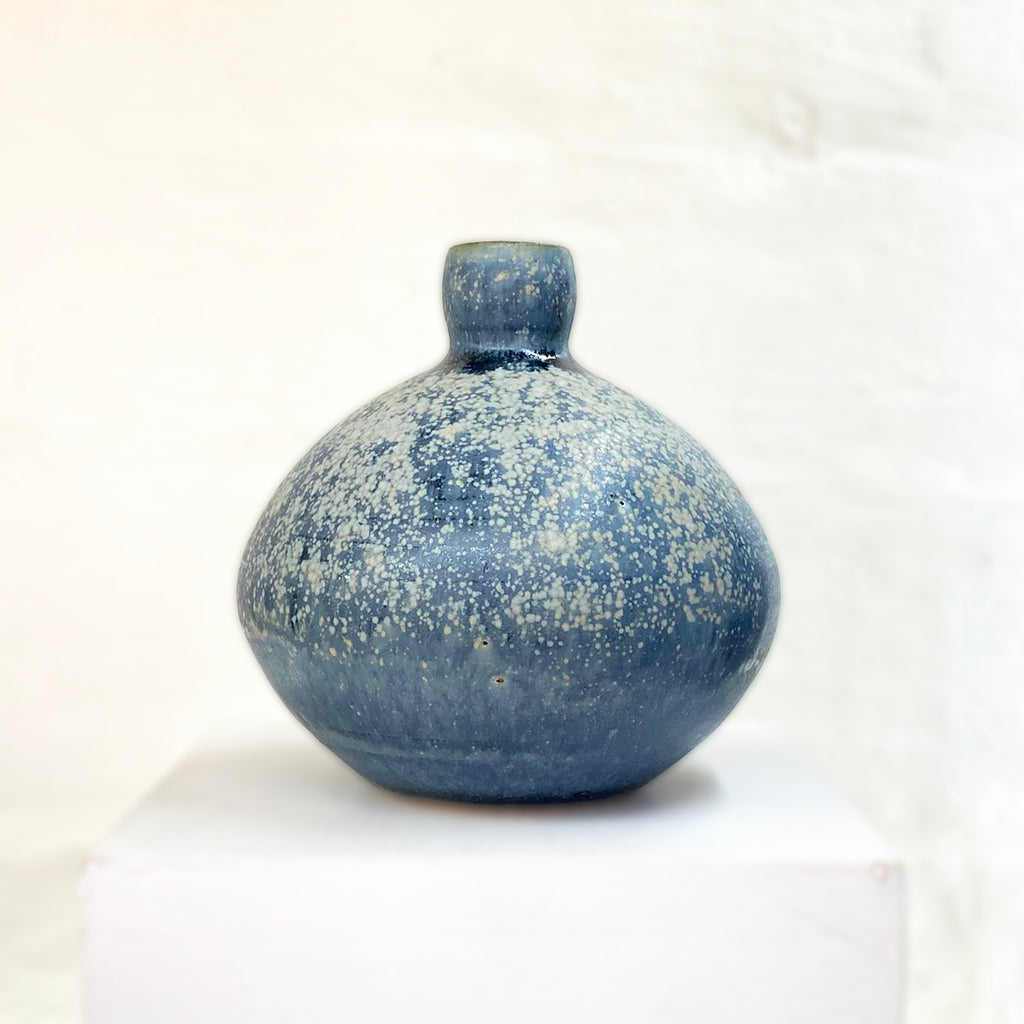 beautiful stoneware Bottleneck Budvase by Daniel Smyth glazed in a bright Blue Crystallin glaze