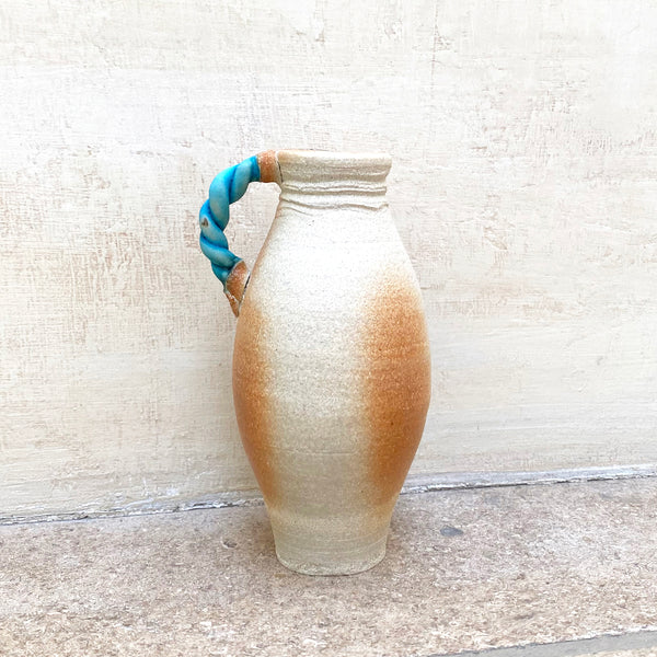 Bottle Vase with Twisted Blue Handle by John Kershaw