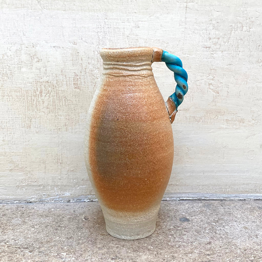 Close up of Bottle Vase with Twisted Blue Handle by John Kershaw