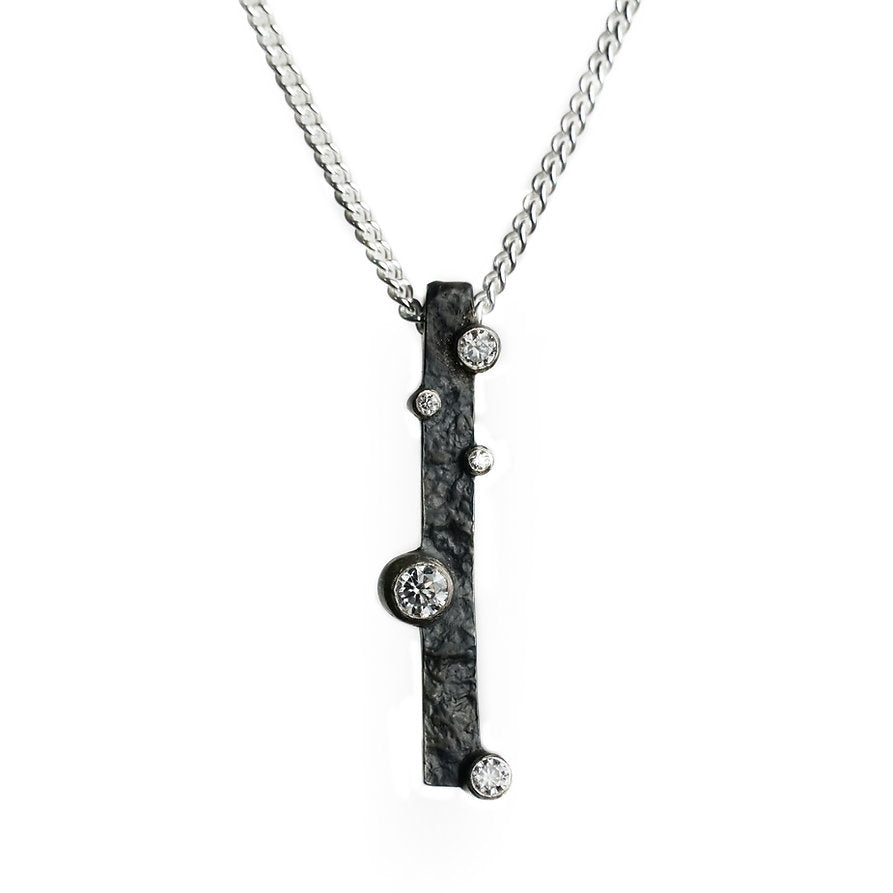 Cascade 1 Pendant in Silver with moissanite by Contemporary Jeweller Sam Holmes
