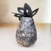 Ceramic & Oxidised Copper Vessel by Sarah Kirk on display at The Bluecoat Display Centre, home of contemporary ceramics and design led gifts. this image shows the rear view of the piece