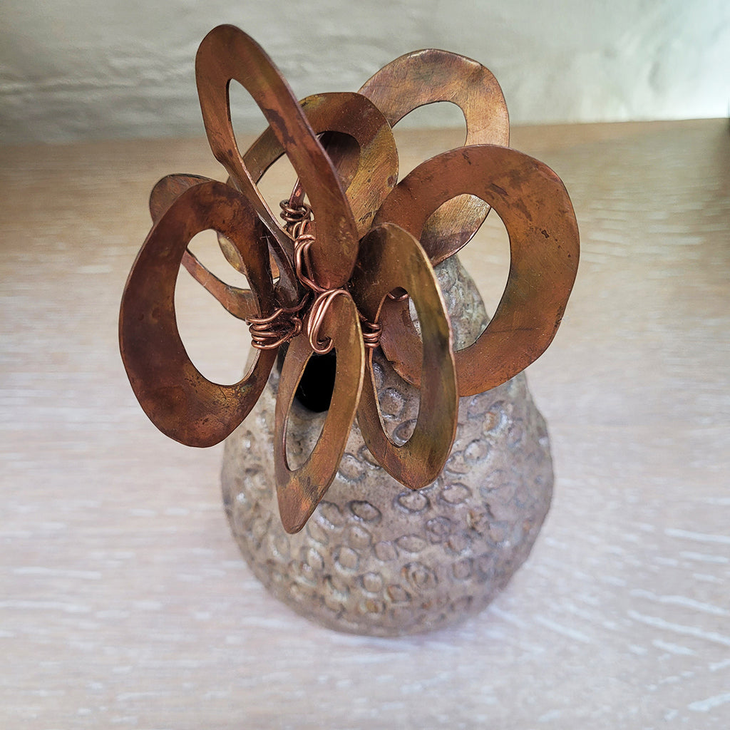 top view of Contemporary ceramic and copper vessel by Sarah Kirk