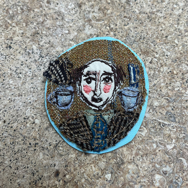 Earl Grey Portrait Textile Art Brooch by Michelle Holmes