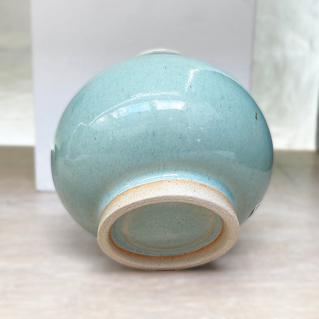 base of ‘Fake’ Celadon Bottleneck Budvase by contemporary ceramicist Daniel Smyth