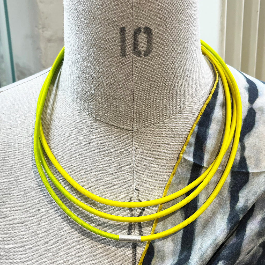 Lemon & Lime 'String' Necklace by Gilly Langton shown at Bluecoat Display Centre on a manequin