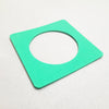 Green square bangle inspired by the Bauhaus design movement. Made from linoleum and hand painted. Shown on an angle