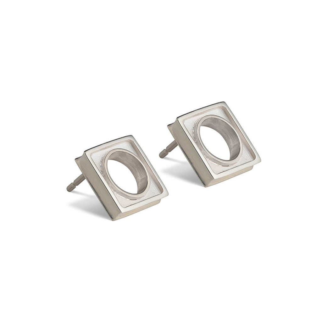 Contemporary Silver stud earrings by conteporary Irish jeweller Maureen Lynch