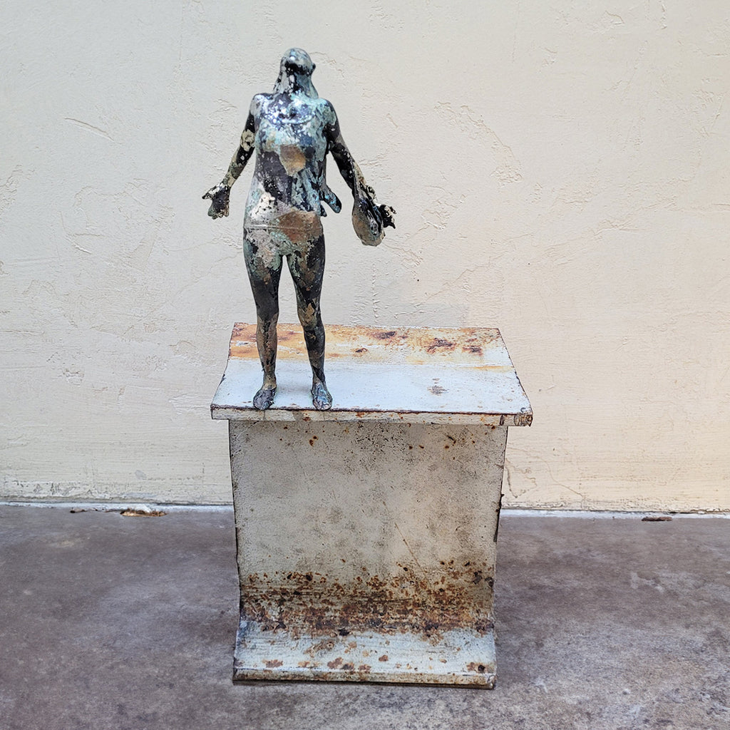 Johnny Vegas Sculpture - Motion captured 3D printed figure mounted on a salvaged RSJ steel girder