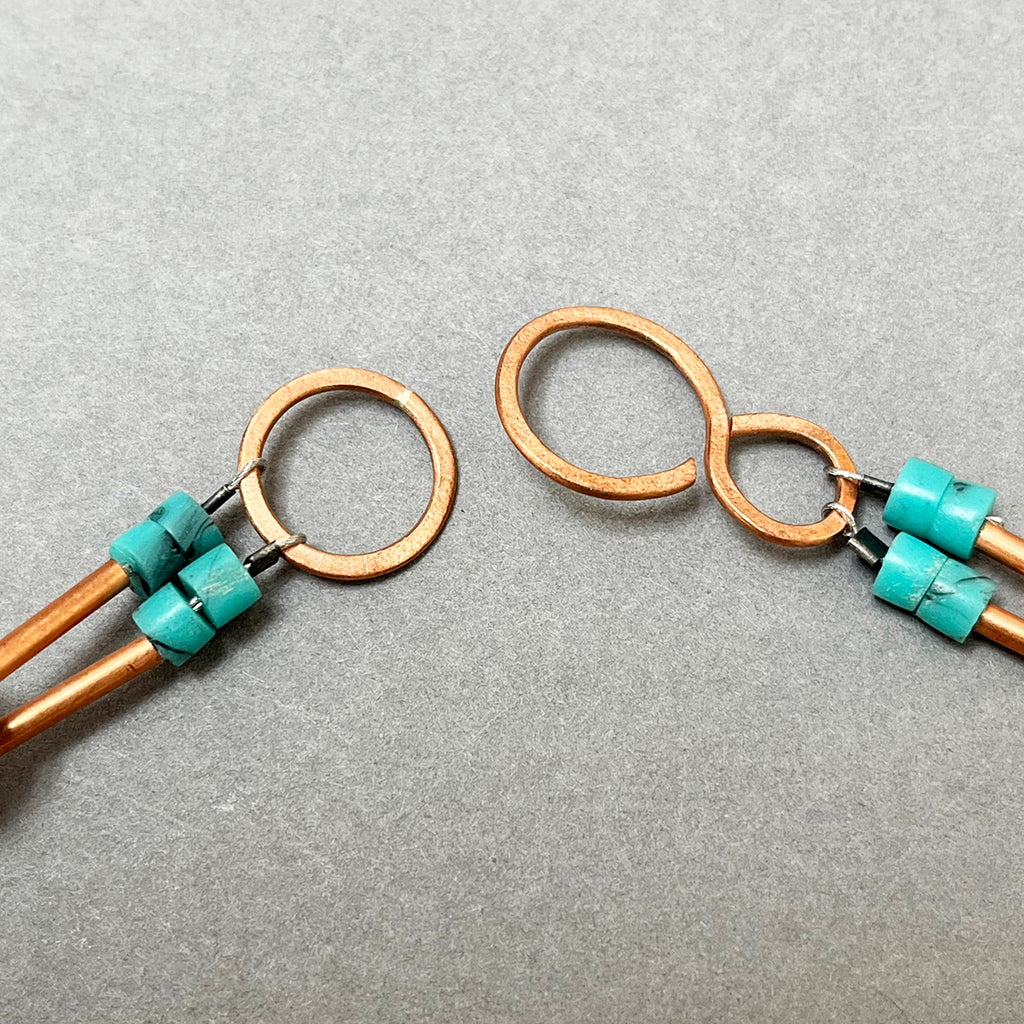 Handmade Copper clasp for a Turquoise and copper necklace by Liverpool maker Kate Moult