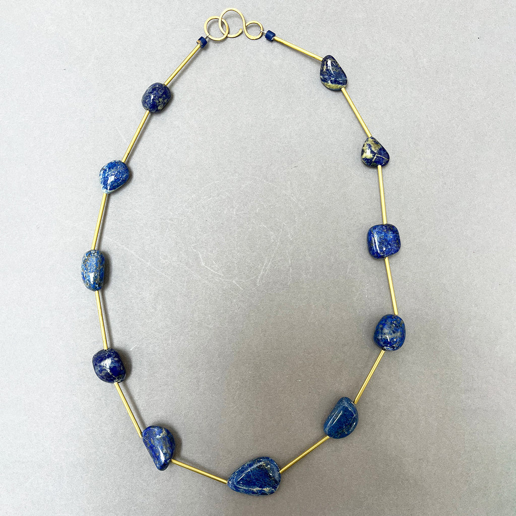 Lapis lazuli and brass necklace with a handmade brass catch by local maker Kate Moult. 