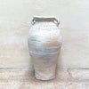 pale ballclay stoneware vase with a crackled texture and two small handles at the sides by contemporary ceramicist John Kershaw