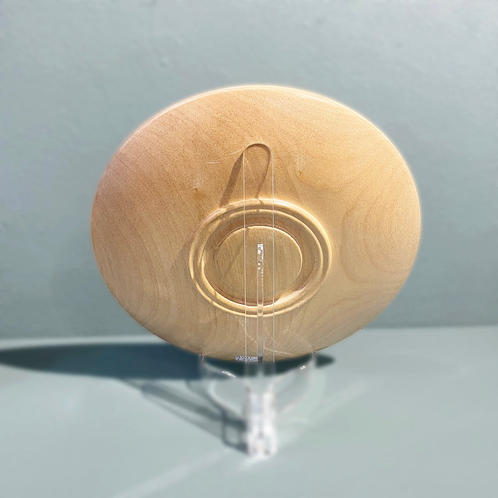 Rear view of Maple turned wooden bowl  painted using acrylic to resemble a celestial scene, then coated with a lacquer finish and polished  by Bernie Yates