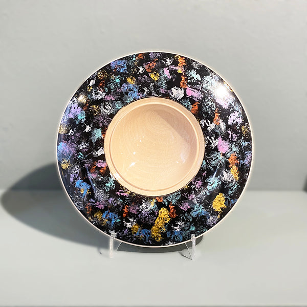 Maple turned wooden bowl  painted using acrylic to resemble a celestial scene, then coated with a lacquer finish and polished  by Bernie Yates