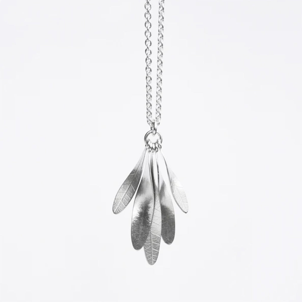 sterling silver pendant inspired by clusters of ash seeds, with leaf skeleton imprints on one side. Each key hangs separately so it has lovely movement.