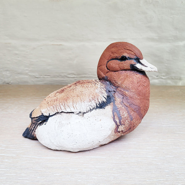 Red Neck Duck sculpture by Guy Holder, hand sculpted and then delicately decorated by hand. A contemporary Ceramic piece at the Bluecoat Display Centre