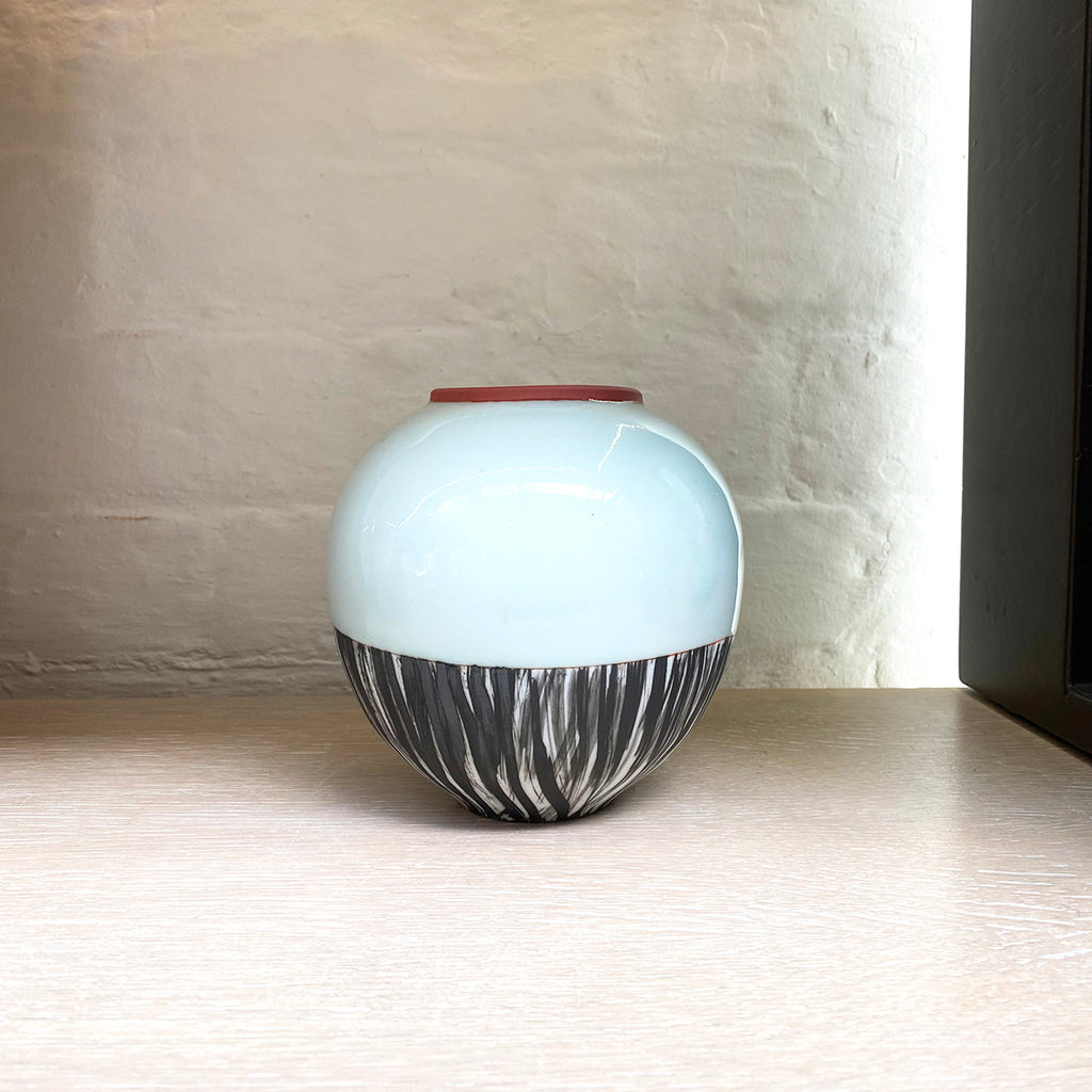 small round vase by Irish contemporary ceramicist Adam Frew at the Bluecoat Display Centre Liverpool