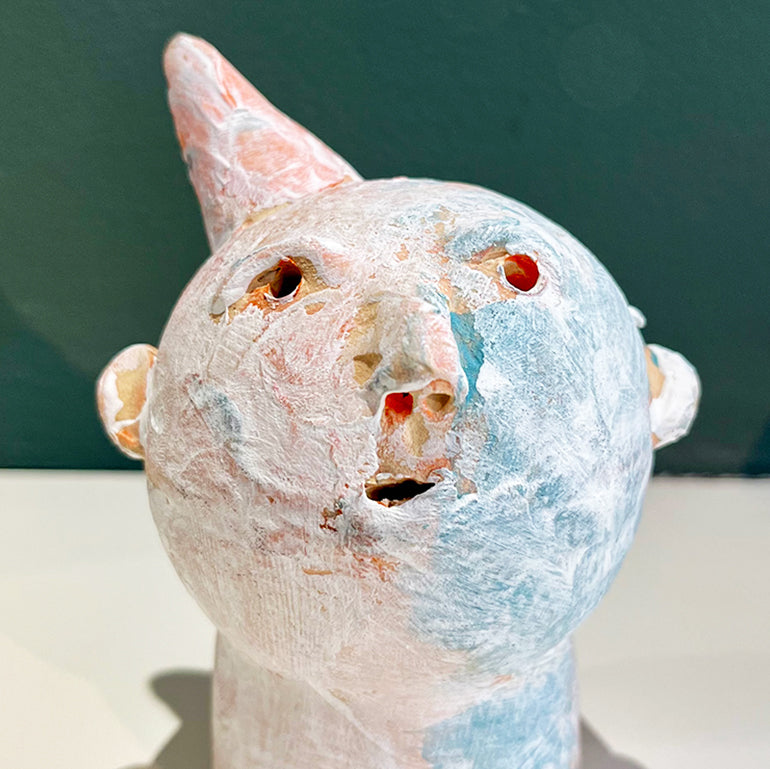 close up of Small Ceramic Head with Cone by contemporary ceramicist Chris Turrell