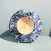 Decorative bowl with blue and gold abstract design. Turned Sycamore  hand painted using acrylic to resemble a celestial scene, then coated with a lacquer finish and polished by Bernie Yates