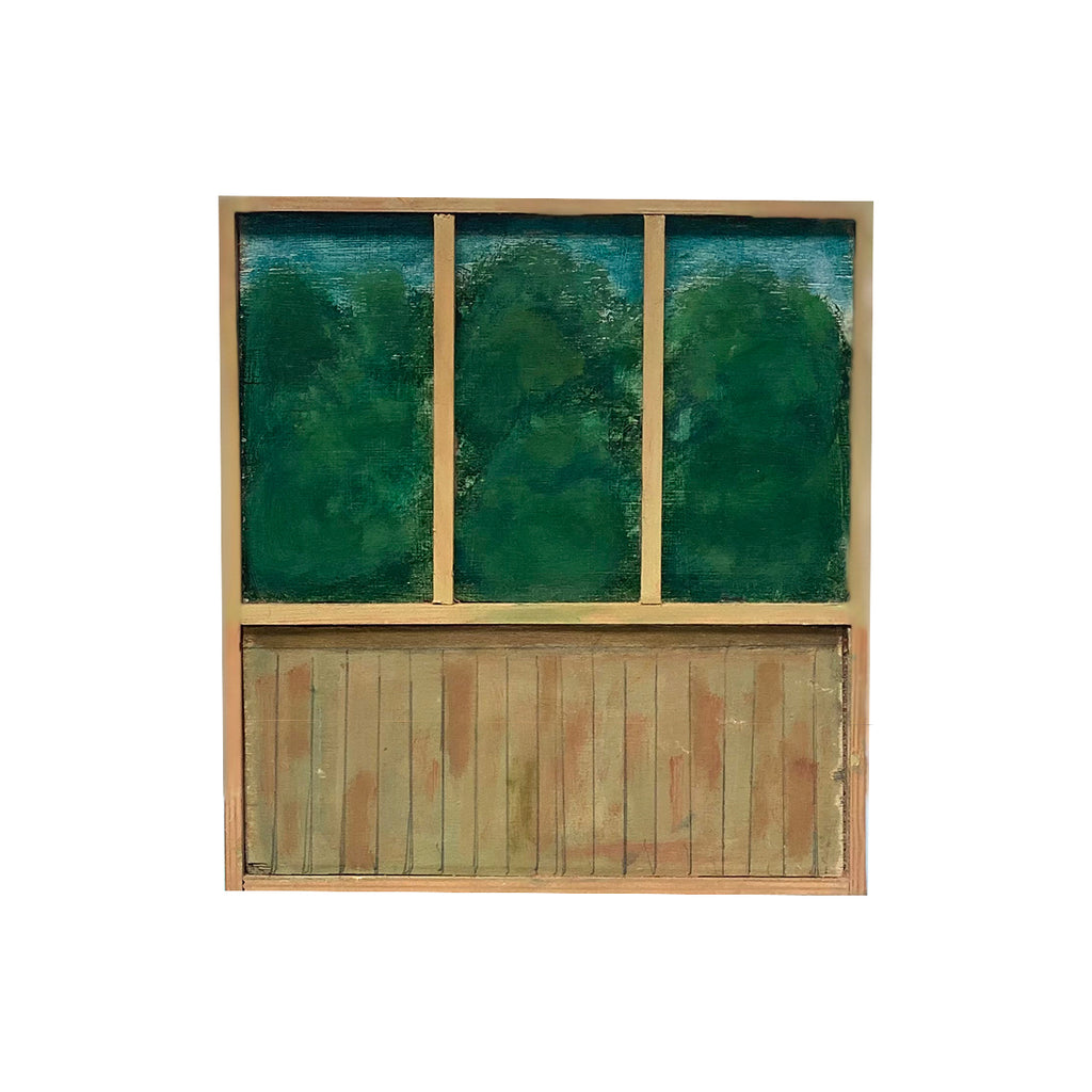 beautiful painting of a window from an old school house by Irish Artist Clement McAleer shown on a white background