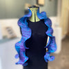 Two Tone Blue/Lilac Marty Scarf by Nawal Gebreel shown loose on a mannequin at the Bluecoat Display centre
