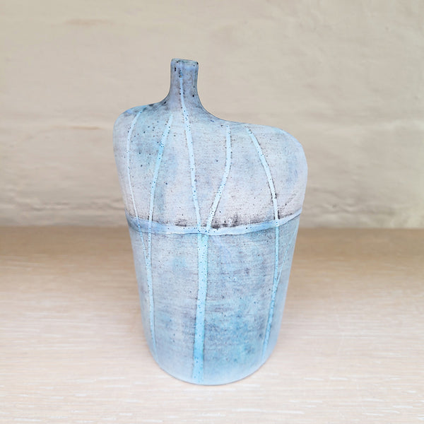 Ceramic vase with textured surface - wide woodland bottle by kirsti hannah brown contemporary ceramicist at Bluecoat Display Centre