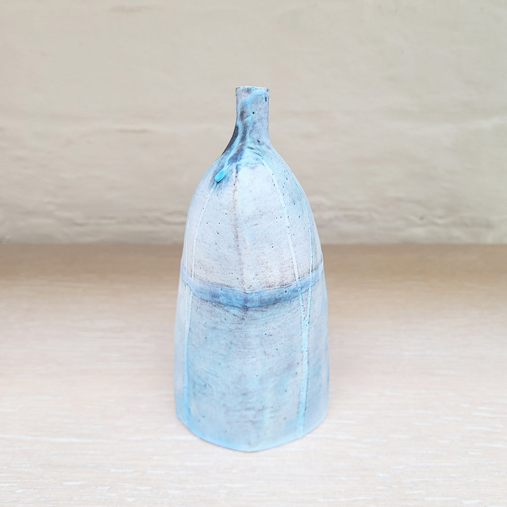 Right side view of Ceramic vase with textured surface - wide woodland bottle by kirsti hannah brown contemporary ceramicist at Bluecoat Display Centre