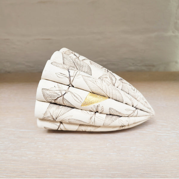 Leaf Pod with Single 24ct Gold Leaf Detail - a contemporary ceramic piece by Lisa Ellul from Bluecoat Display Centre