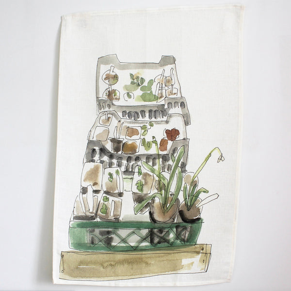 This ‘Seedling Boxes’ Tea Towel shows images sketched by Helen on a visit to an old English garden, during the early months of Spring. Helen Beard Dailyware is a range of English made homewares designed for everyday use.