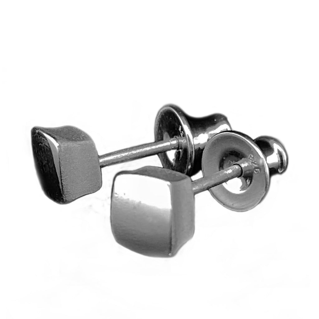 side view of Square silver stud earrings in 925 sterling silver by Paul Finch