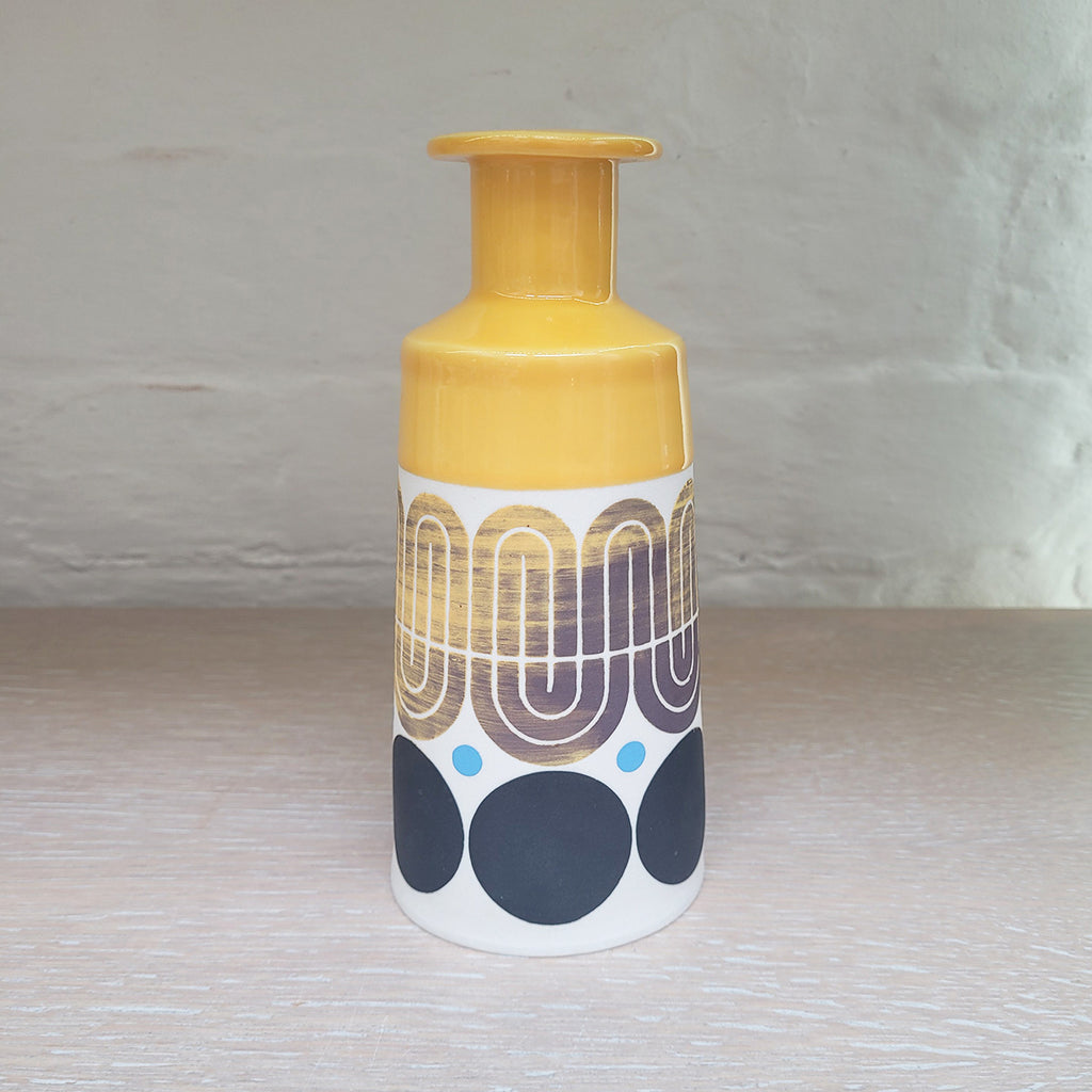 Yellow black and white cone bottle by Maree and Paul Allitt contemporary ceramics from the bluecoat display centre