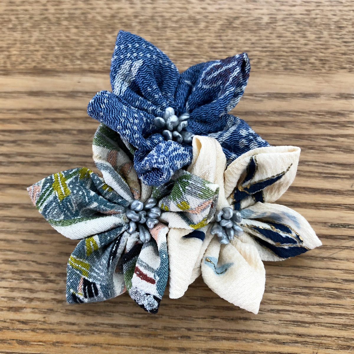 Kanzashi 3-Flower Cluster Brooch by Emma Farnworth