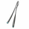 Silver dangle earrings with blue topaz gemstones by contemporary jeweller Paul Finch
